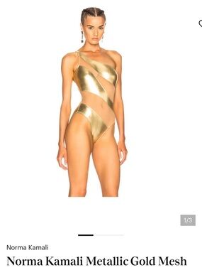 Norma Kamali Metallic Gold Asymmetric Cutout One-Piece Swimsuit